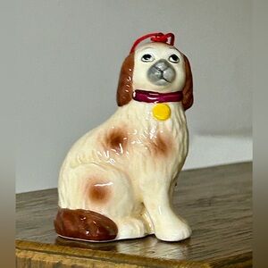 Vintage Hand Painted Ceramic Staffordshire Dog Spaniel Christmas Tree Ornament